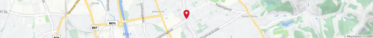 Kartendarstellung des Standorts für St. Franziskus-Apotheke in 8010 Graz